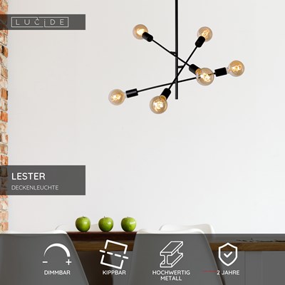 Lucide LESTER - Deckenleuchte - 6xE27 - Schwarz